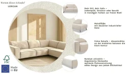 Home affaire Ecksofa »LORCAN mit Metallfüßen, Breite 275 cm, weiches Sitzgefühl« Metallfüße, Lederoptik, Struktur, Bouclé