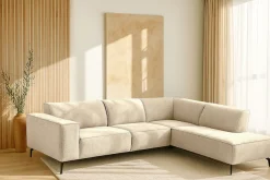 Home affaire Ecksofa »LORCAN mit Metallfüßen, Breite 275 cm, weiches Sitzgefühl« Metallfüße, Lederoptik, Struktur, Bouclé