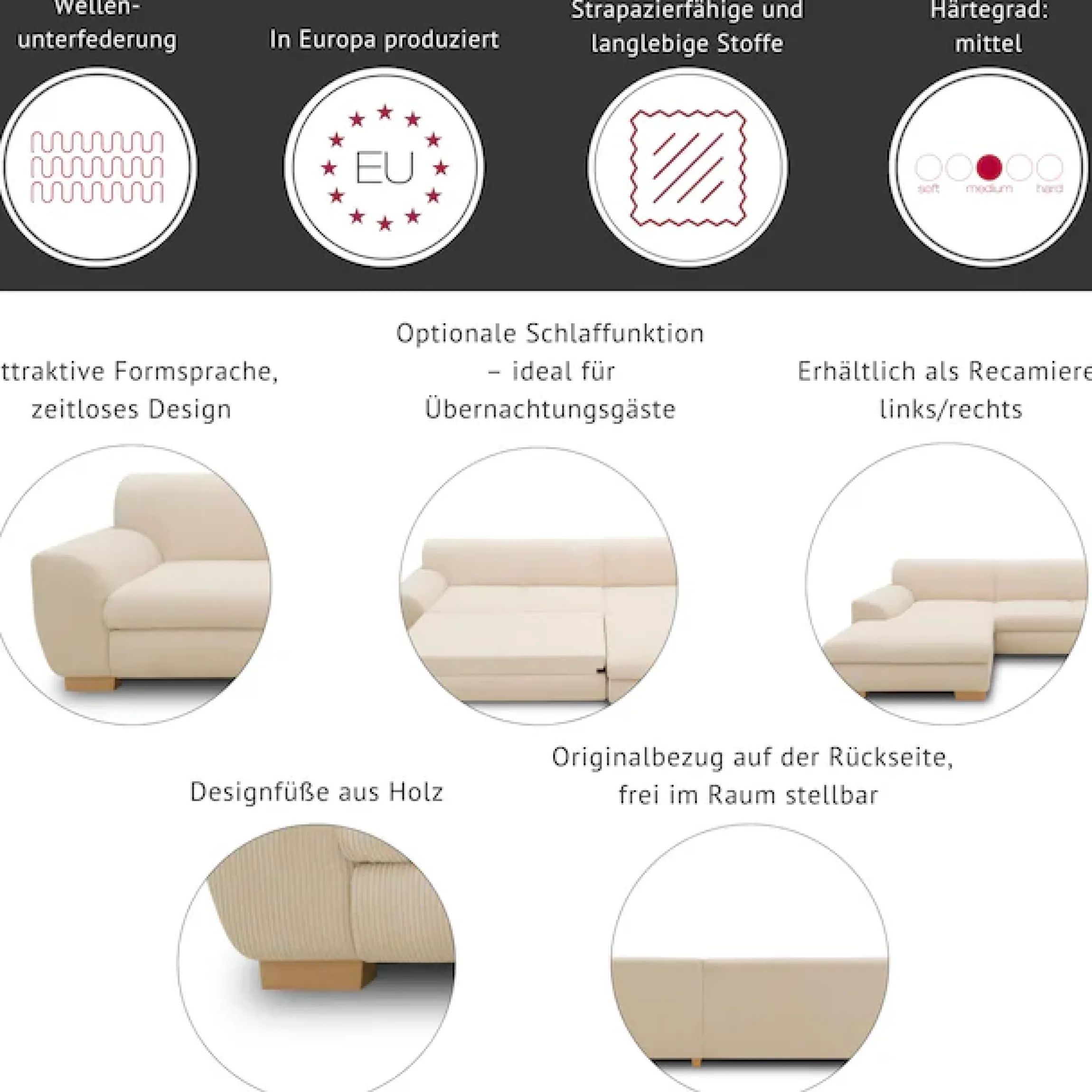Home affaire Ecksofa »Nika L-Form« Polsterecke, Struktur fein oder Melrose/Struktur, mit Bettfunktion