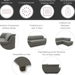 Home affaire Ecksofa »Yesterday L-Form, B/T: 254/186 cm, belastbar bis 140kg/ Sitz« Microfaser, natur