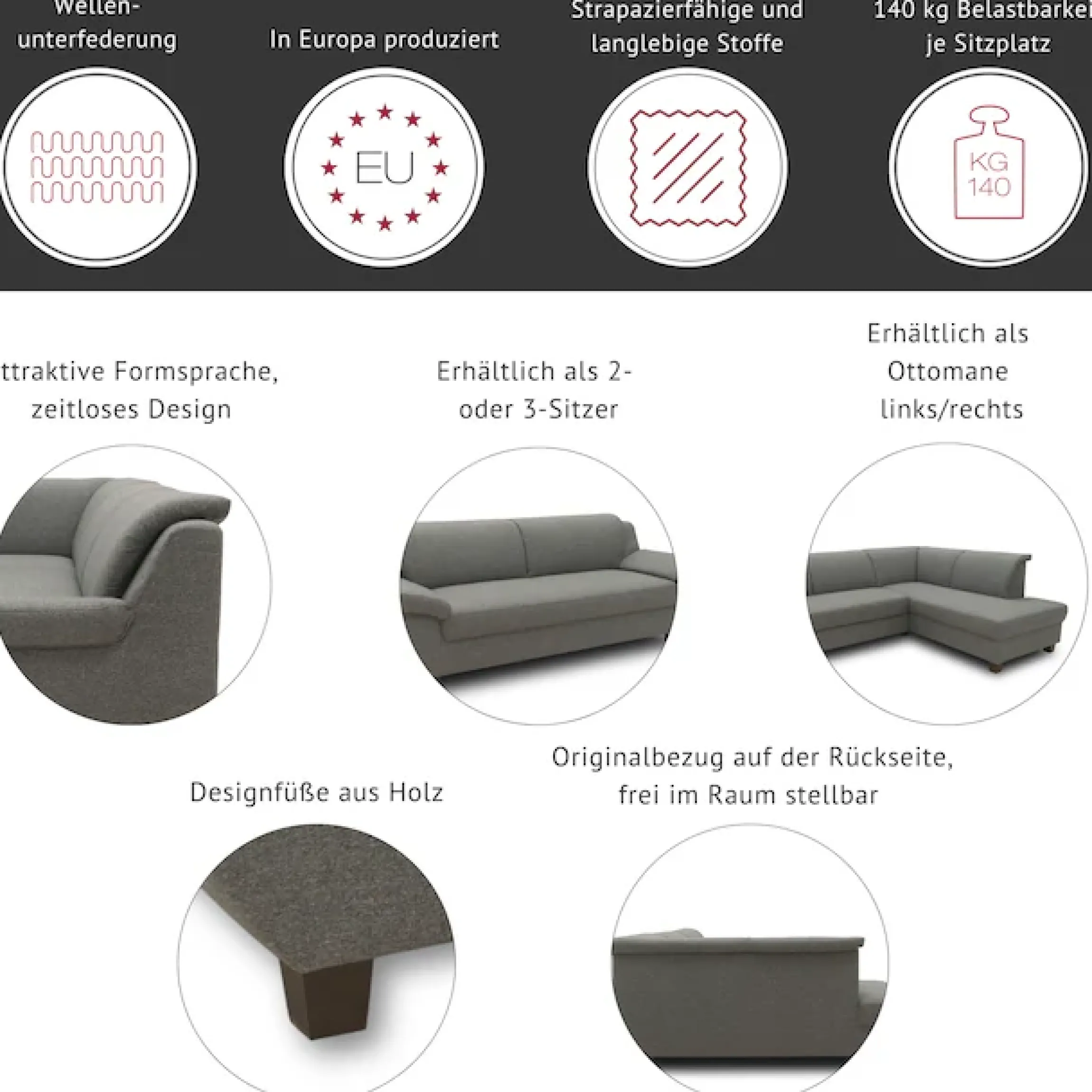 Home affaire Ecksofa »Yesterday L-Form, B/T: 254/186 cm, belastbar bis 140kg/ Sitz« Microfaser, natur