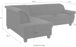 Home affaire Ecksofa »Yesterday L-Form, B/T: 254/186 cm, belastbar bis 140kg/ Sitz« Microfaser, natur