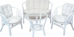 Home affaire Essgruppe Set, 4 Stk. tlg. aus handgeflochtenem Rattan mit passenden Kissenauflagen