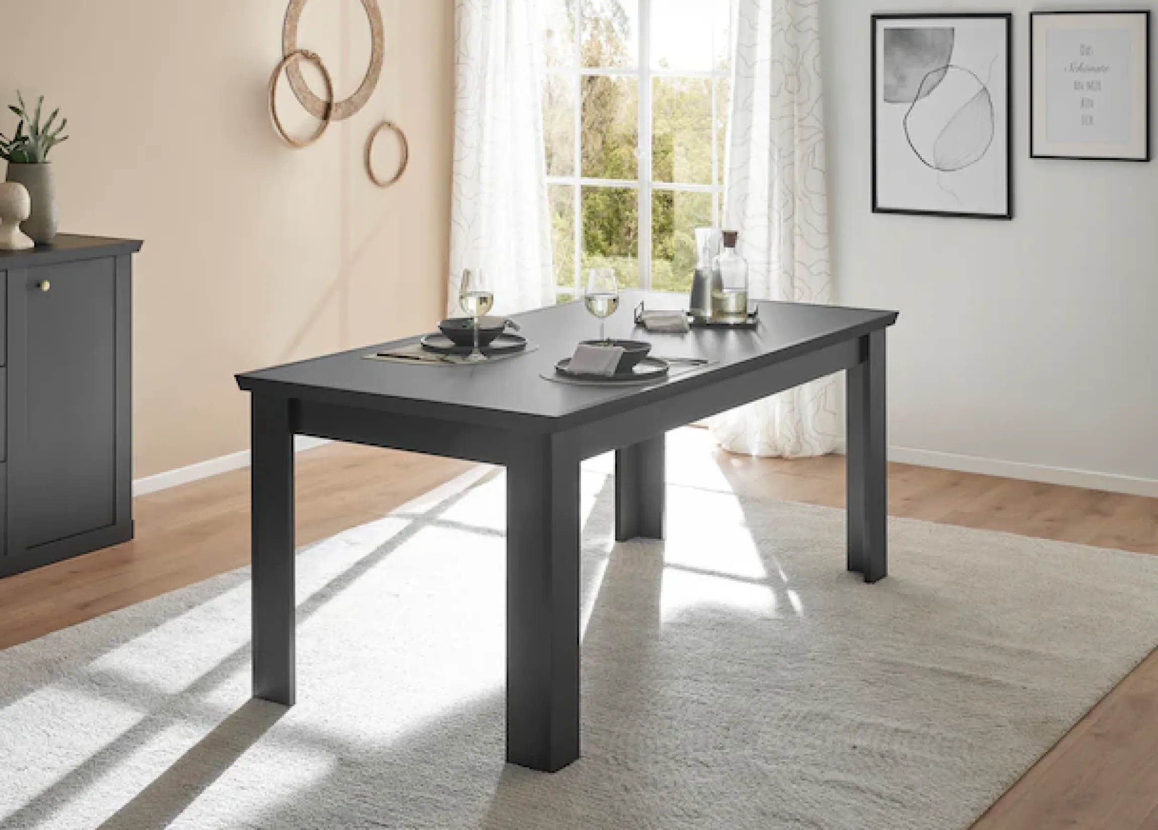Home affaire Esstisch »Lincoln, Tisch im Landhausstil, schwarzer Esszimmertisch« edles Design, abgeschrägte Tischplatte, 180 cm breit