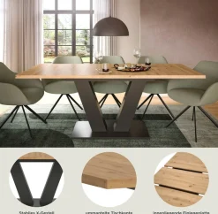 Home affaire Esstisch »Motus, ausziehbar 150 -190 cm, inklusive 40 cm Einlegeplatte« Set, 1 Stk. tlg. V-Gestell mit Bodenplatte, Tisch, Küchentisch, Esszimmer, Küche