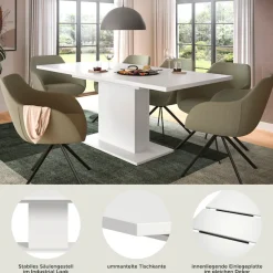 Home affaire Esstisch »Motus, ausziehbar 150 -190 cm, inklusive 40 cm Einlegeplatte« Set, 1 Stk. tlg. Säulengestell mit Bodenplatte, Tisch, Küchentisch, Esszimmer, Küche