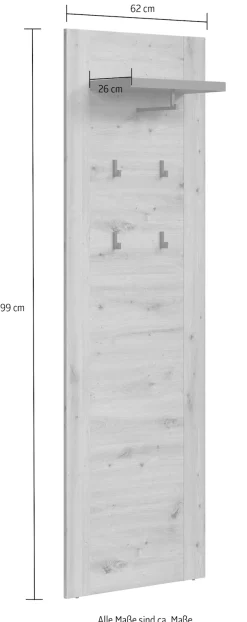 Home affaire Garderobenpaneel »Ambres« Garderobenpaneel mit Ablage & Haken - (B/T/H) 62/26/199 cm