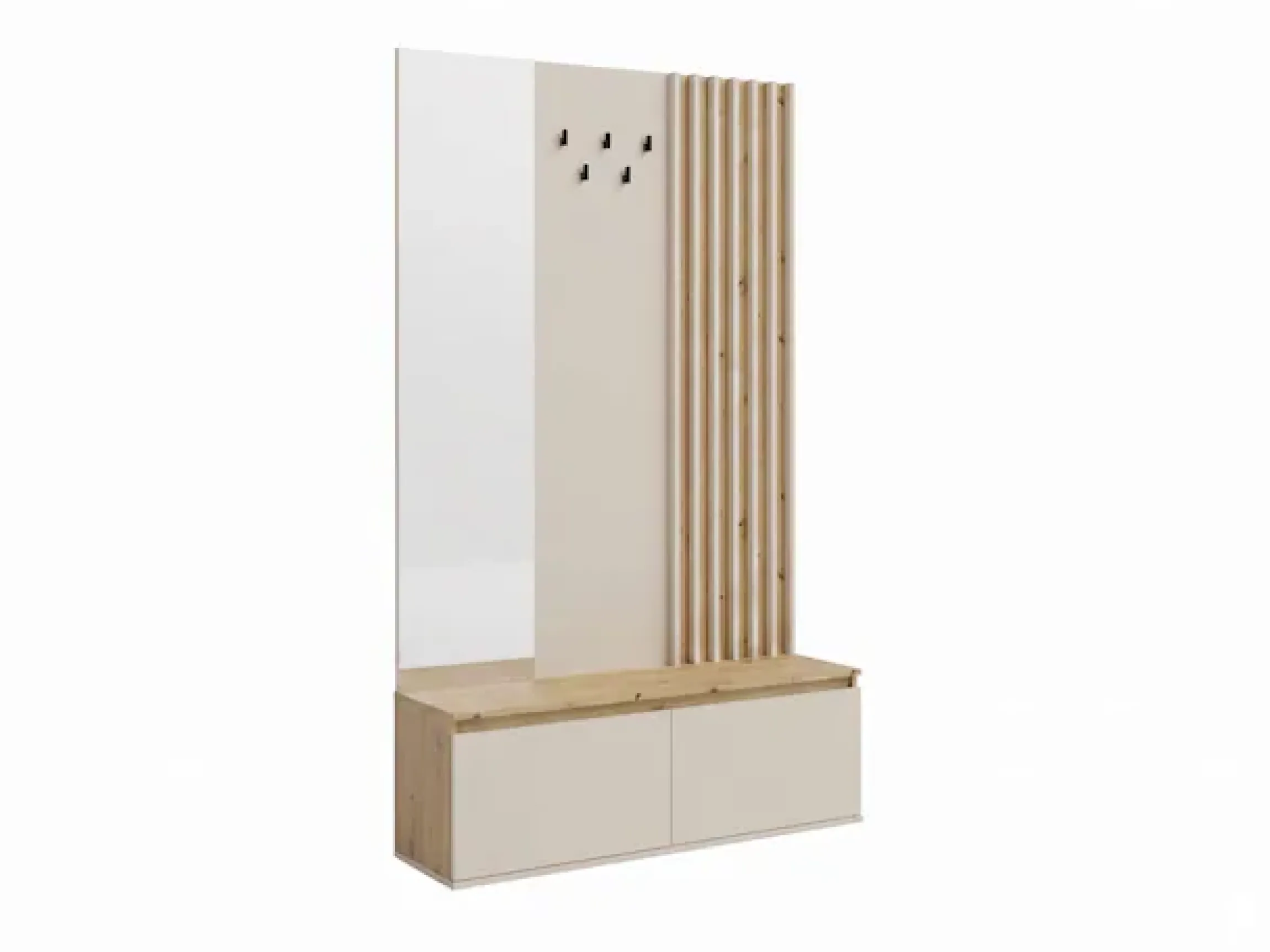 Home affaire Garderobenpaneel »LANDUVA Garderobe mit Schuhschrank, Spiegel und Haken, Breite 120 cm« Garderoben-Set, Kompaktgarderobe, mit Sitzbank, Lamellen Design