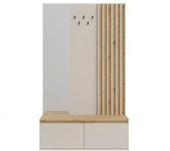 Home affaire Garderobenpaneel »LANDUVA Garderobe mit Schuhschrank, Spiegel und Haken, Breite 120 cm« Garderoben-Set, Kompaktgarderobe, mit Sitzbank, Lamellen Design