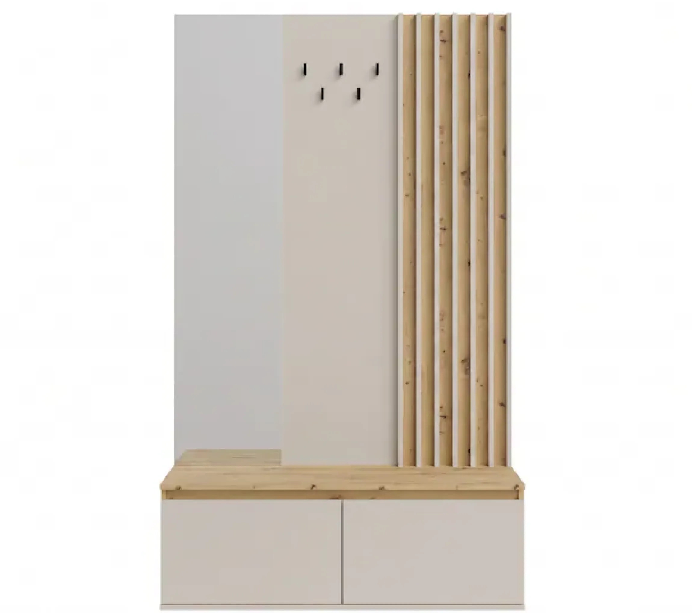 Home affaire Garderobenpaneel »LANDUVA Garderobe mit Schuhschrank, Spiegel und Haken, Breite 120 cm« Garderoben-Set, Kompaktgarderobe, mit Sitzbank, Lamellen Design