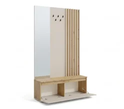 Home affaire Garderobenpaneel »LANDUVA Garderobe mit Schuhschrank, Spiegel und Haken, Breite 120 cm« Garderoben-Set, Kompaktgarderobe, mit Sitzbank, Lamellen Design