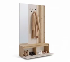 Home affaire Garderobenpaneel »LANDUVA Garderobe mit Schuhschrank, Spiegel und Haken, Breite 120 cm« Garderoben-Set, Kompaktgarderobe, mit Sitzbank, Lamellen Design