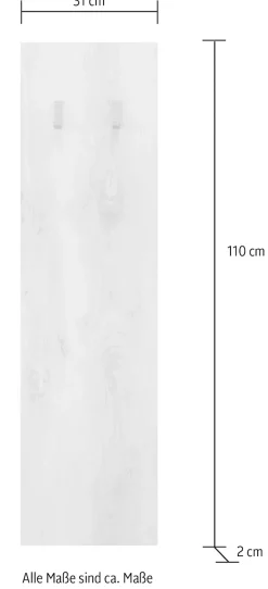 Home affaire Garderobenpaneel »Basic mit 2 Haken Breite 31 cm, Höhe 110 cm, Wandgarderobe,« Höhe 110 cm