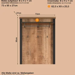 Home affaire Garderobenpaneel »Elda« 1 Stk. tlg. Wandpaneel mit Ablage, 1 Kleiderstange, 3 Haken – (B/T/H) 73/27/95 cm