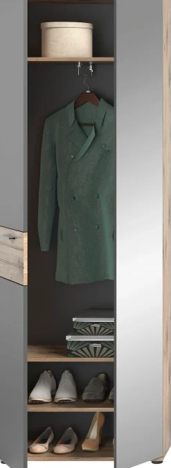 Home affaire Garderobenschrank »Riga, Höhe 200 cm, 2 Türen, 4 Einlegeböden, 1 Kleiderstange« mit Softclose, Kleiderstange ausziehbar,universal einsetzbarer Schrank