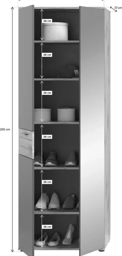 Home affaire Garderobenschrank »Riga, Höhe 200 cm, 2 Türen, 4 Einlegeböden, 1 Kleiderstange« mit Softclose, Kleiderstange ausziehbar,universal einsetzbarer Schrank