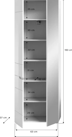 Home affaire Garderobenschrank »CAPRI, Höhe 193cm, 2 Türen, Tür mit eingefasster Griffmulde,« Mehrzweckschrank, Universalschrank, Dielenschrank, Flurschrank