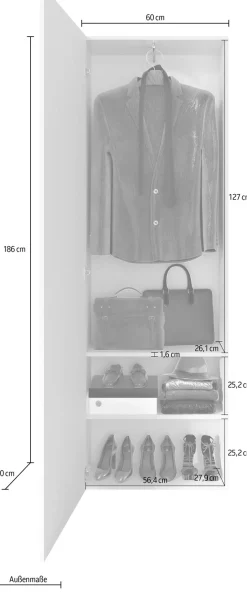 Home affaire Garderobenschrank »Vittoria, Breite 60 cm, Höhe 186 cm« Front mit Spiegel und Siebdruck