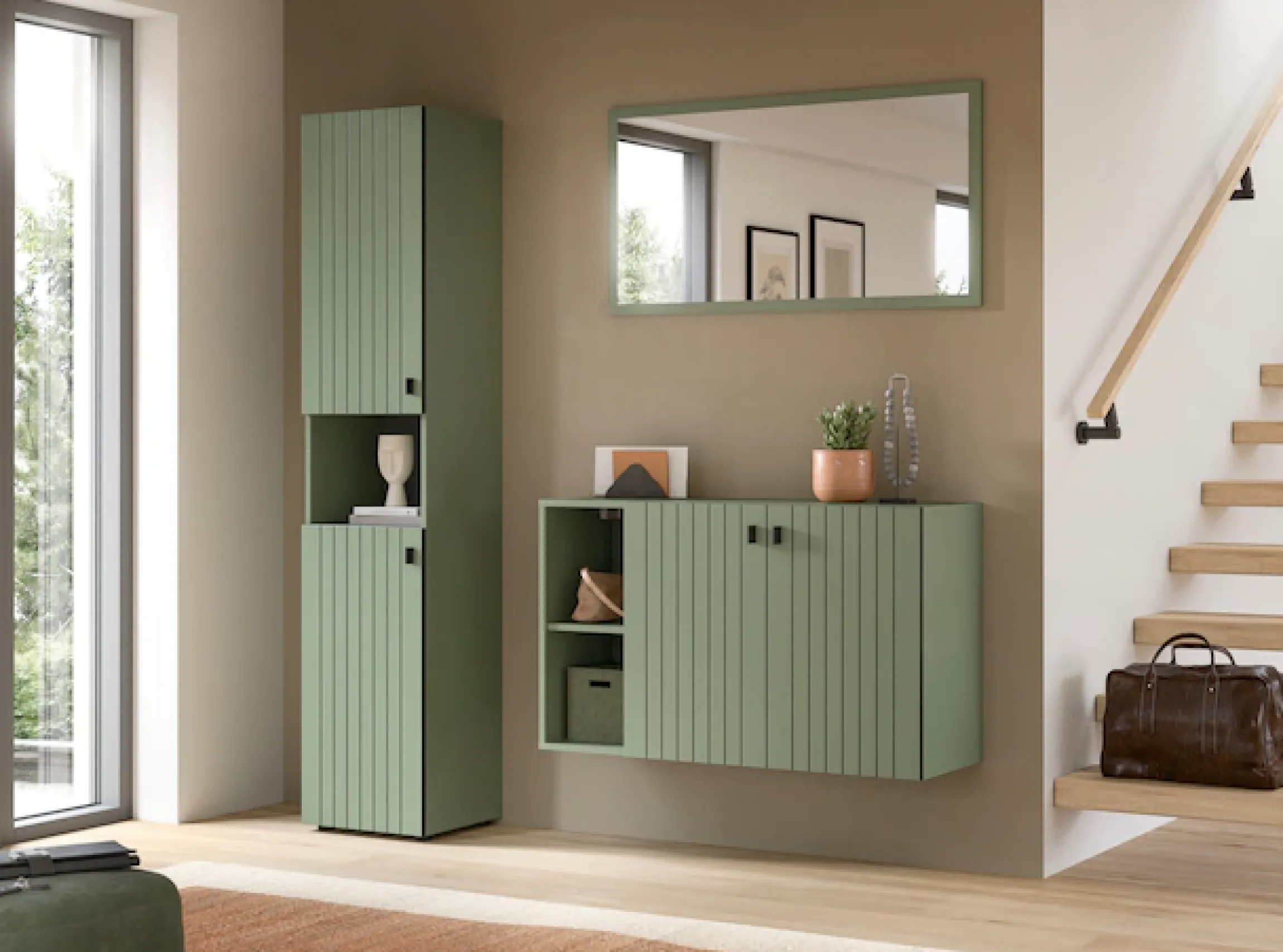 Home affaire Garderobenschrank »TATIO, Höhe 192 cm, Rillenoptik, 2 Türen, offenes Fach« 1 Stk. tlg. Garderobenschrank, Flurschrank, Dielenschrank, Hochschrank