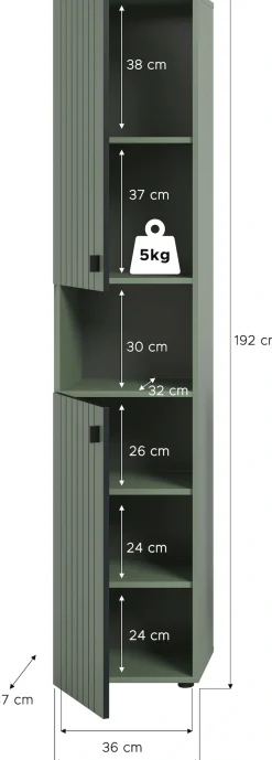 Home affaire Garderobenschrank »TATIO, Höhe 192 cm, Rillenoptik, 2 Türen, offenes Fach« 1 Stk. tlg. Garderobenschrank, Flurschrank, Dielenschrank, Hochschrank
