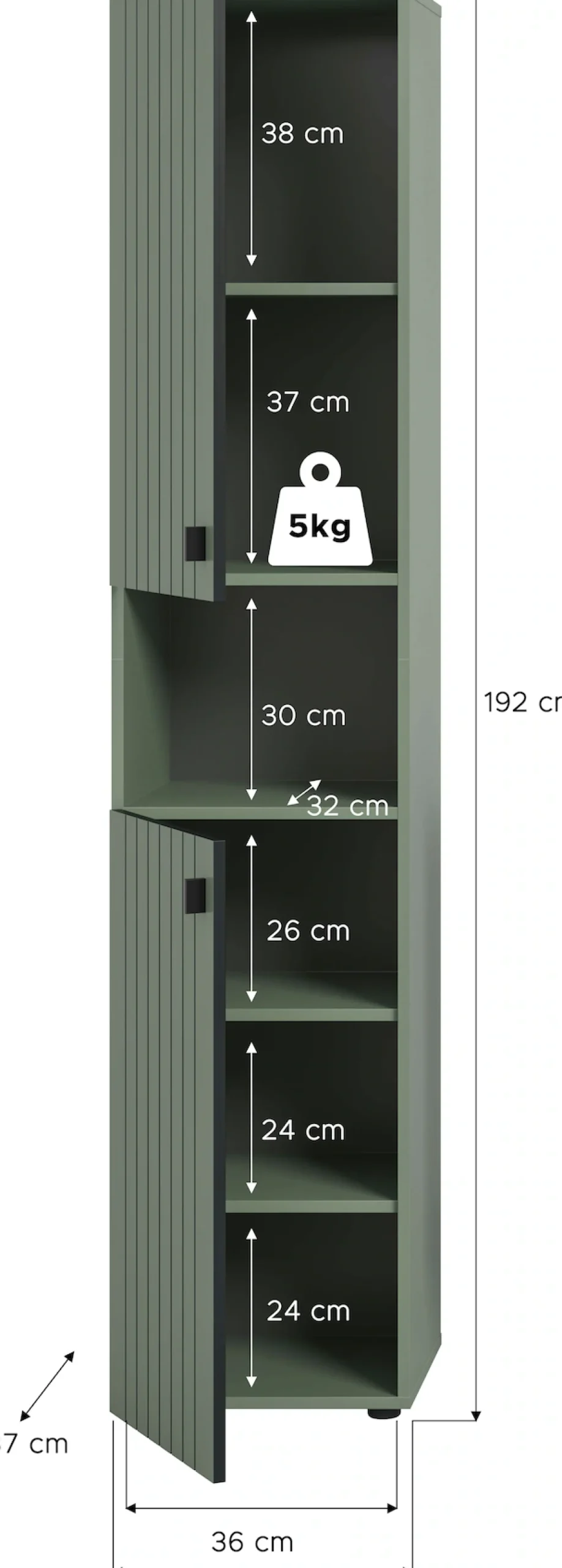 Home affaire Garderobenschrank »TATIO, Höhe 192 cm, Rillenoptik, 2 Türen, offenes Fach« 1 Stk. tlg. Garderobenschrank, Flurschrank, Dielenschrank, Hochschrank