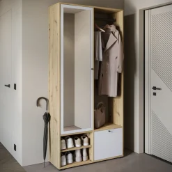 Home affaire Garderobenschrank »DINO Kompaktgarderobe, Garderoben-Set DINO« Mit Spiegel und Kleiderstange, 90 cm breit, Türanschlag wechselbar