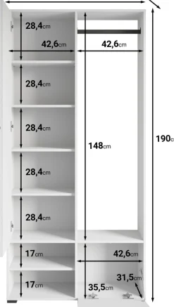 Home affaire Garderobenschrank »DINO Kompaktgarderobe, Garderoben-Set DINO« Mit Spiegel und Kleiderstange, 90 cm breit, Türanschlag wechselbar