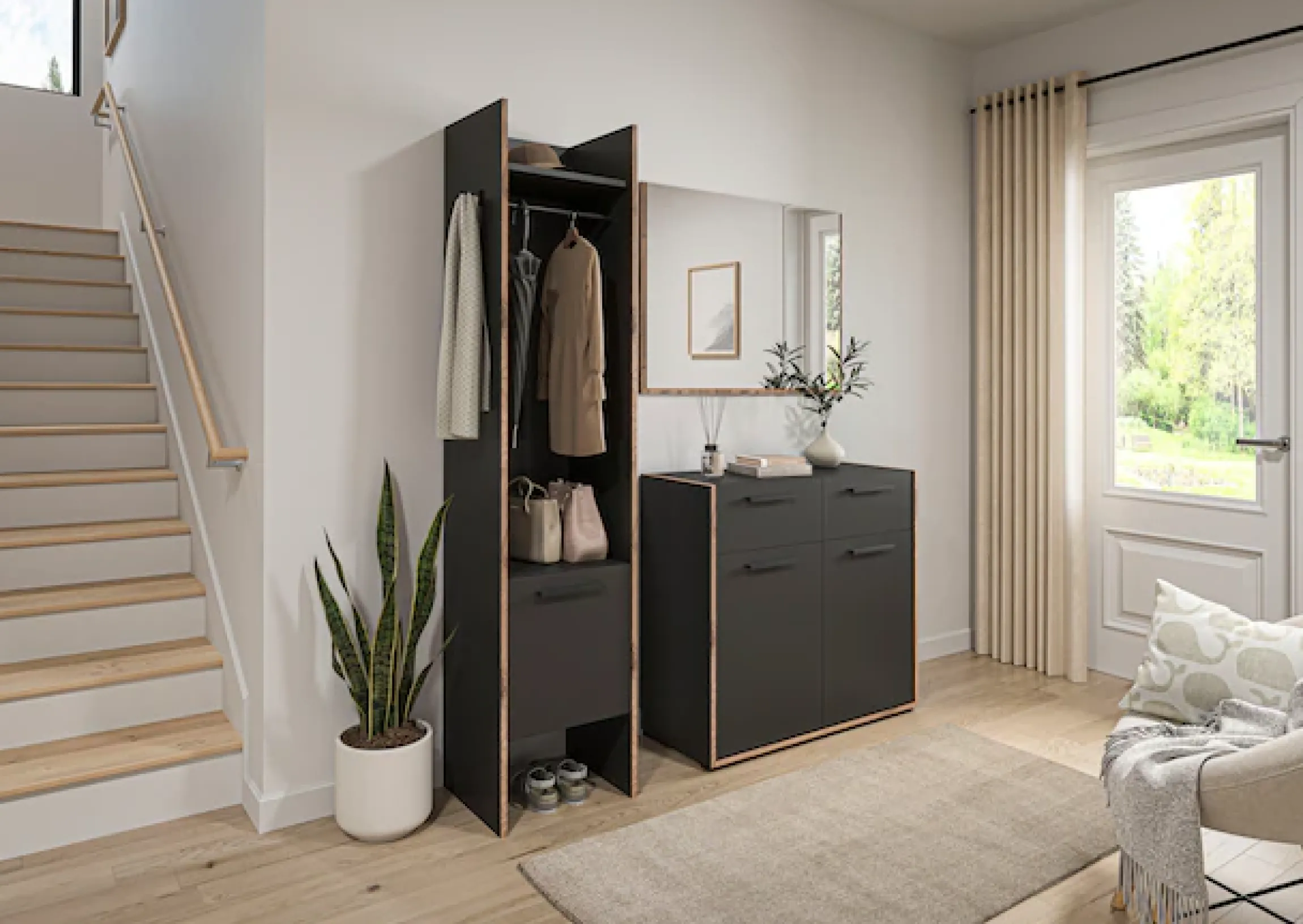 Home affaire Garderobenschrank »MUSTA, Breite: 42cm, inkl. Kleiderstange, 2 Haken, 1 Tür« Dielenschrank, Flurschrank, Schrank, Universalschrank, Sitzbank