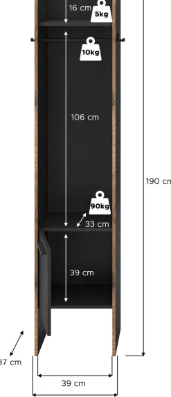 Home affaire Garderobenschrank »MUSTA, Breite: 42cm, inkl. Kleiderstange, 2 Haken, 1 Tür« Dielenschrank, Flurschrank, Schrank, Universalschrank, Sitzbank