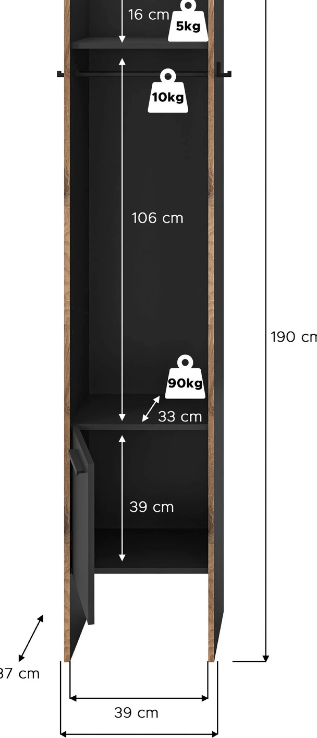 Home affaire Garderobenschrank »MUSTA, Breite: 42cm, inkl. Kleiderstange, 2 Haken, 1 Tür« Dielenschrank, Flurschrank, Schrank, Universalschrank, Sitzbank