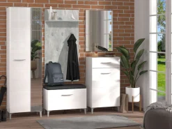 Home affaire Garderobenschrank »Como, Kleiderschrank, Stauraumschrank, Flurschrank, Höhe 195 cm« in Opaque Weiß mit MDF-beschichtet Fronten, mit Spiegel