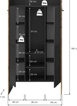 Home affaire Garderobenschrank »MUSTA, Breite: 70cm, mit Kleiderstange, 2 Haken, 2 Türen, 1 Hutablage« Dielenschrank, Flurschrank, Schrank, Universalschrank, Sitzbank