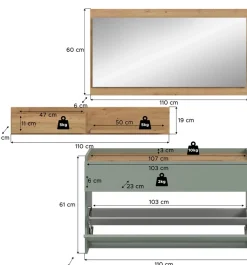 Home affaire Garderoben-Set »EVRID, 3-teilig, Breite 140 cm, individuell hängbar & erweiterbar« best. aus: Kommode, Wandboard & Spiegel, 3 Stk. tlg.