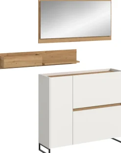 Home affaire Garderoben-Set »EVRID, 3-teilig, Breite 140 cm, individuell stellbar & erweiterbar« best. aus: Kommode, Wandboard & Spiegel, 3 Stk. tlg.