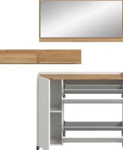 Home affaire Garderoben-Set »EVRID, 3-teilig, Breite 140 cm, individuell stellbar & erweiterbar« best. aus: Kommode, Wandboard & Spiegel, 3 Stk. tlg.