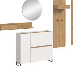 Home affaire Garderoben-Set »EVRID, 5-teilig, Breite 236 cm, individuell stellbar & erweiterbar« best. aus.: Wandboard, Kommode, Spiegel, Garderobenpaneel, Hakenleiste, 5 Stk. tlg.