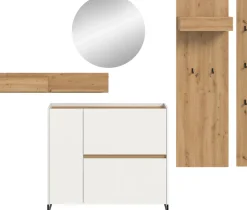 Home affaire Garderoben-Set »EVRID, 5-teilig, Breite 236 cm, individuell stellbar & erweiterbar« best. aus.: Wandboard, Kommode, Spiegel, Garderobenpaneel, Hakenleiste, 5 Stk. tlg.