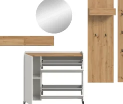 Home affaire Garderoben-Set »EVRID, 5-teilig, Breite 236 cm, individuell stellbar & erweiterbar« best. aus.: Wandboard, Kommode, Spiegel, Garderobenpaneel, Hakenleiste, 5 Stk. tlg.