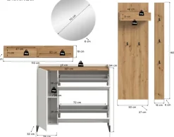 Home affaire Garderoben-Set »EVRID, 5-teilig, Breite 236 cm, individuell stellbar & erweiterbar« best. aus.: Wandboard, Kommode, Spiegel, Garderobenpaneel, Hakenleiste, 5 Stk. tlg.
