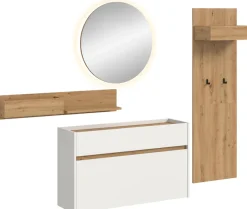 Home affaire Garderoben-Set »EVRID, 4-teilig, Breite 205 cm, inkl. Beleuchtung« best. aus: Wandboard, Kommode, Spiegel, Garderobenpaneel, 4 Stk. tlg.