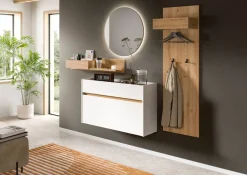 Home affaire Garderoben-Set »EVRID, 4-teilig, Breite 205 cm, inkl. Beleuchtung« best. aus: Wandboard, Kommode, Spiegel, Garderobenpaneel, 4 Stk. tlg.