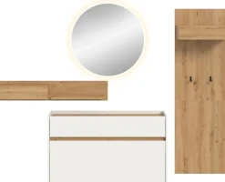 Home affaire Garderoben-Set »EVRID, 4-teilig, Breite 205 cm, inkl. Beleuchtung« best. aus: Wandboard, Kommode, Spiegel, Garderobenpaneel, 4 Stk. tlg.