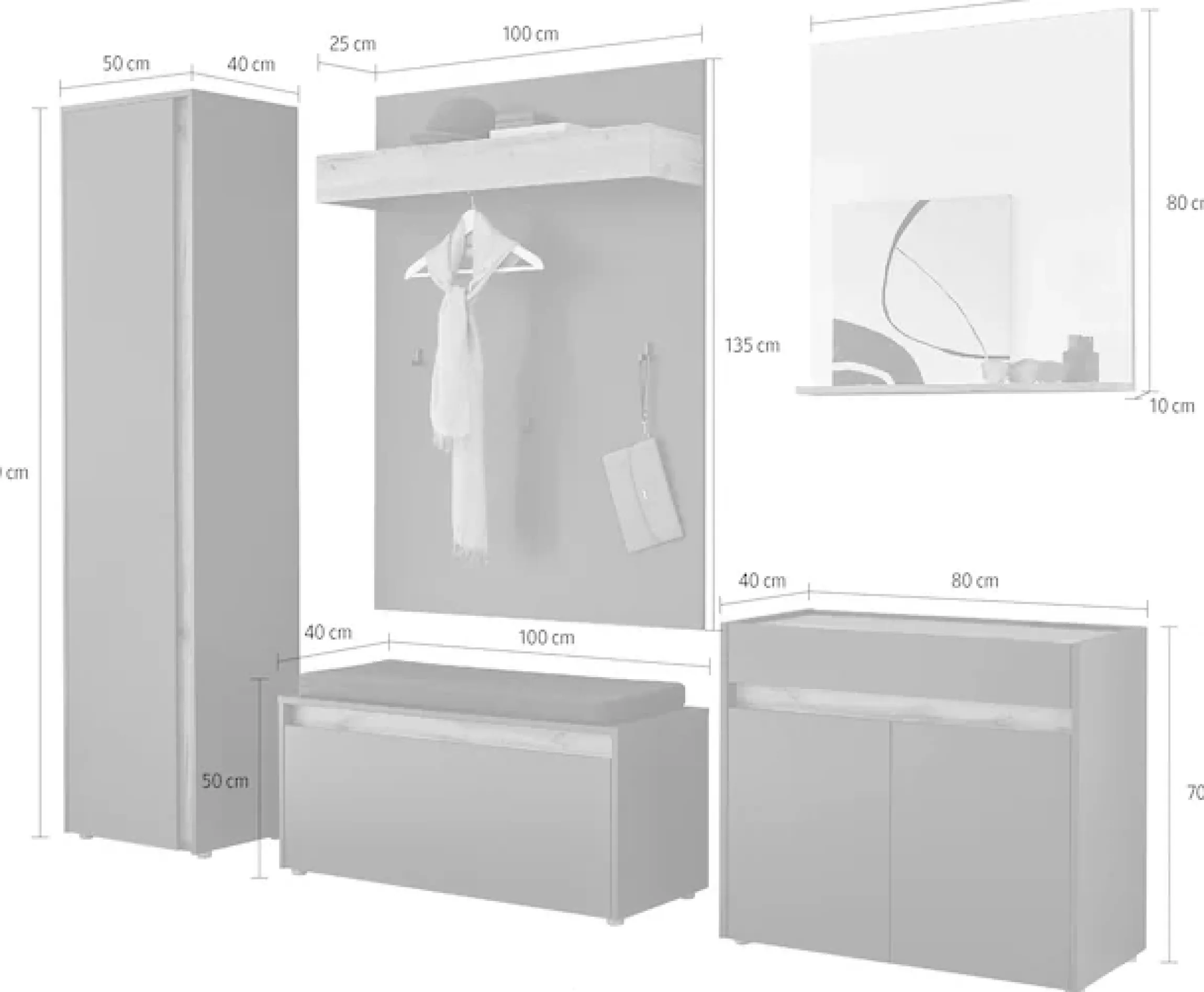 Home affaire Garderoben-Set »GIRON/CiTY, moderne Garderobe, Komplettset mit viel Stauraum« Komplett-Set, 5 Stk. tlg.