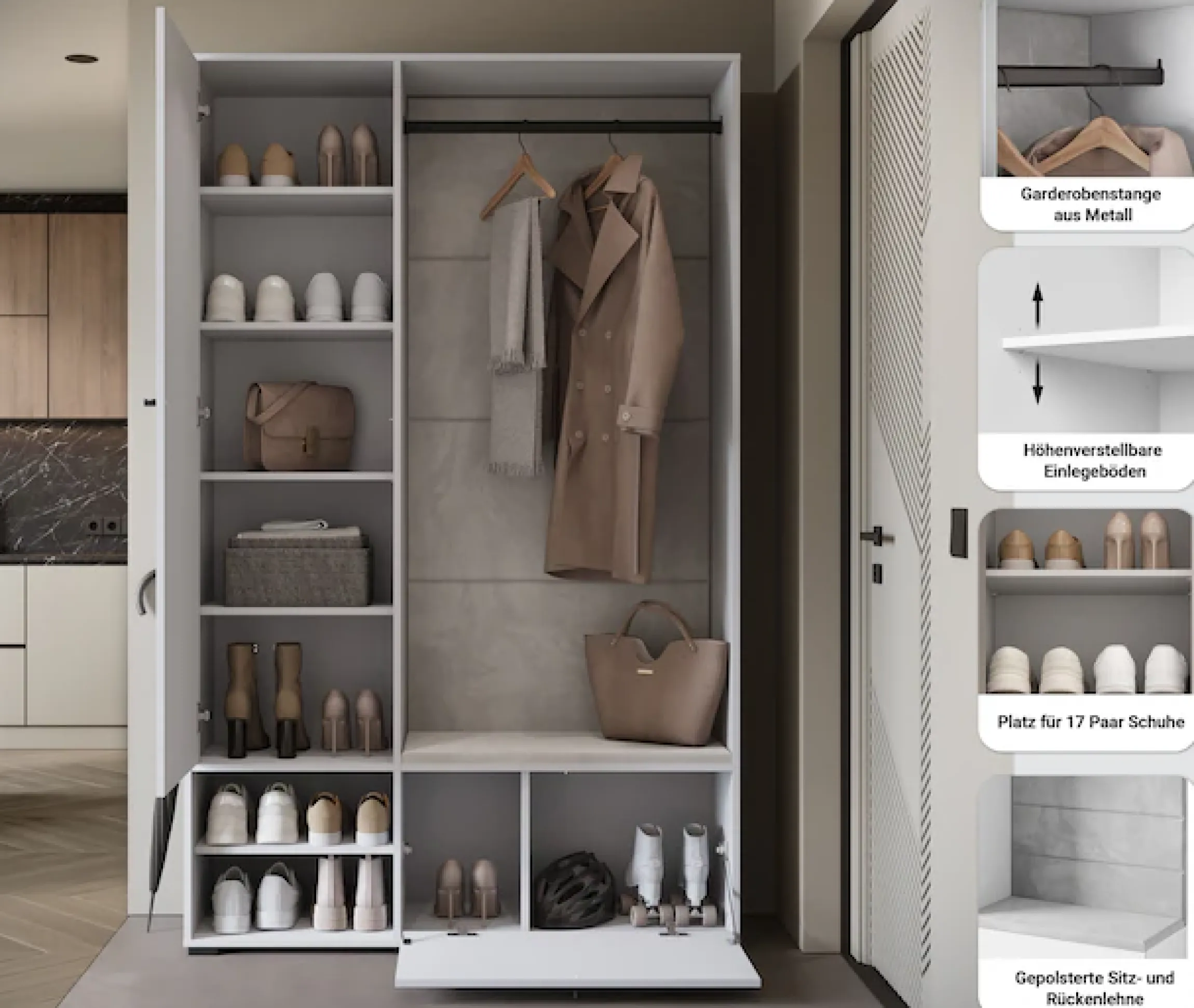 Home affaire Garderoben-Set »Garderobe mit Spiegel, Sitzbank und Kleiderstange« 1 Stk. tlg.