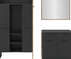 Home affaire Garderoben-Set »MUSTA, 3-teilig: Garderobenschrank, Kommode & Garderobenspiegel«