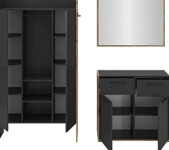 Home affaire Garderoben-Set »MUSTA, 3-teilig: Garderobenschrank, Kommode & Garderobenspiegel«