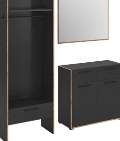 Home affaire Garderoben-Set »MUSTA, 3-teilig: Garderobenschrank, Kommode & Garderobenspiegel«