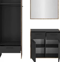 Home affaire Garderoben-Set »MUSTA, 3-teilig: Garderobenschrank, Kommode & Garderobenspiegel«