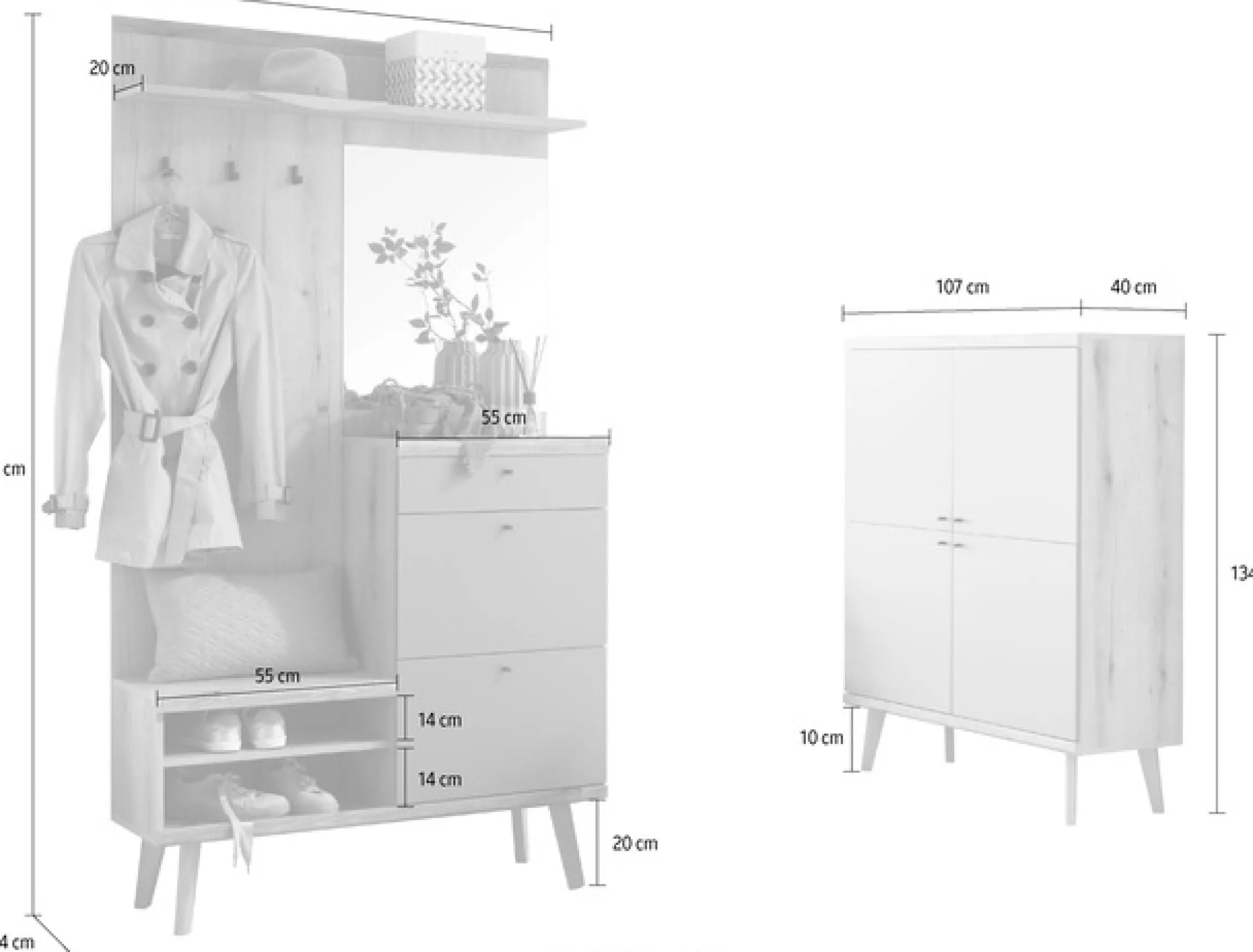 Home affaire Garderoben-Set »Mavas, Garderobe mit Stauraum, Garderobenschrank im Scandic Design« Set, 2 Stk. tlg.