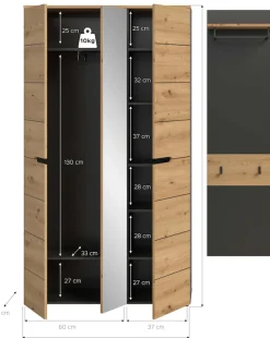 Home affaire Garderoben-Set »REHAT, TOPSELLER!, 2-teilig, Breite 165 cm, individuell stellbar« Set, best. aus: Garderobenschrank & Garderobenpaneel, 2 Stk. tlg.